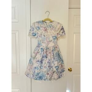 80s Vintage Jessica McClintock Girl's Pastel Floral Special Occassion Dress